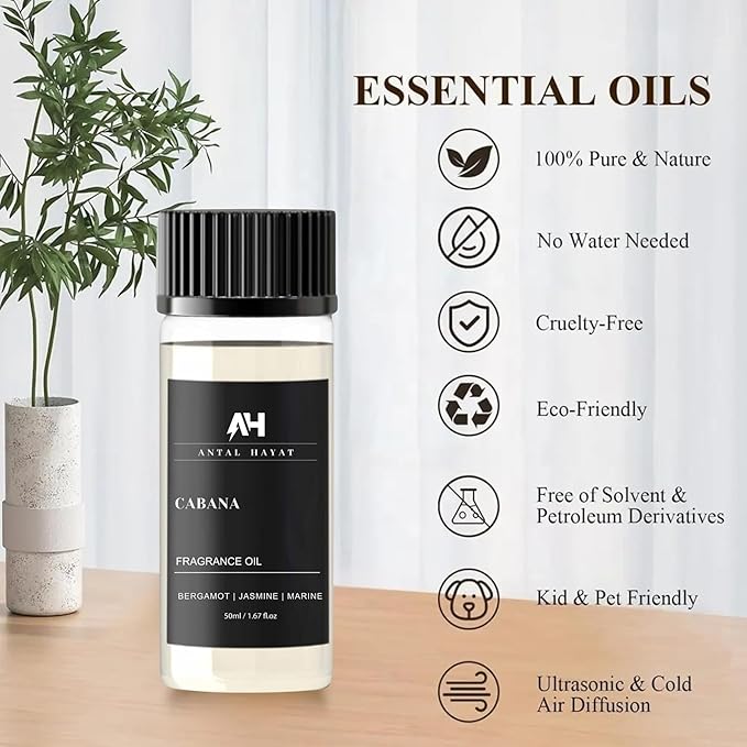 Cabana Diffuser Oil 50mL - Hotel Scented Essential Oils for Home - Lemon, Bergamot, Jasmine, Amber & Musk - Inspired by The Ritz Carlton - Antal Hayat Luxury Aromatherapy Oil