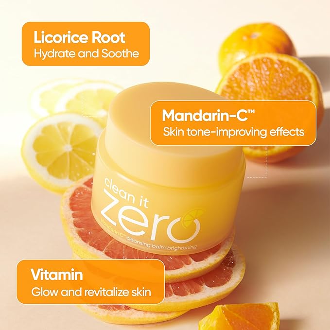 BANILA CO Clean it Zero Brightening Cleansing Balm | Korean Makeup Remover for Radiant Complexion | Vegan | Cleansing Oil, Facial Cleanser Made with Vitamin C & Citrus Extract (100ml / 3.38 fl.oz)