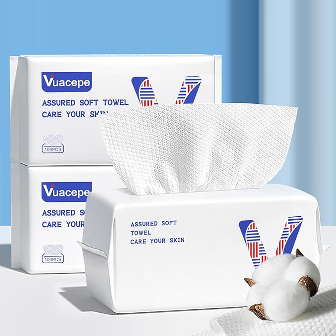 Face Towels Disposable Cotton Facial Towels, 300 Count Biodegradable Soft Dry Facial Tissue, Drying Tissue for Skin Care, Makeup Remover, Disposable Face Cloths for Washing