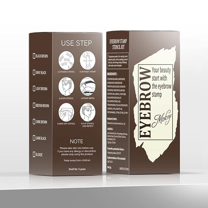 Eyebrow Stamp Stencil Kit - Eyebrow Powder with Brush Long-Lasting & Waterproof Brow Shaping Kit with 24 Reusable Thin & Thick Eyebrow Stencils for Natural Eyebrow Color (Black Brown)