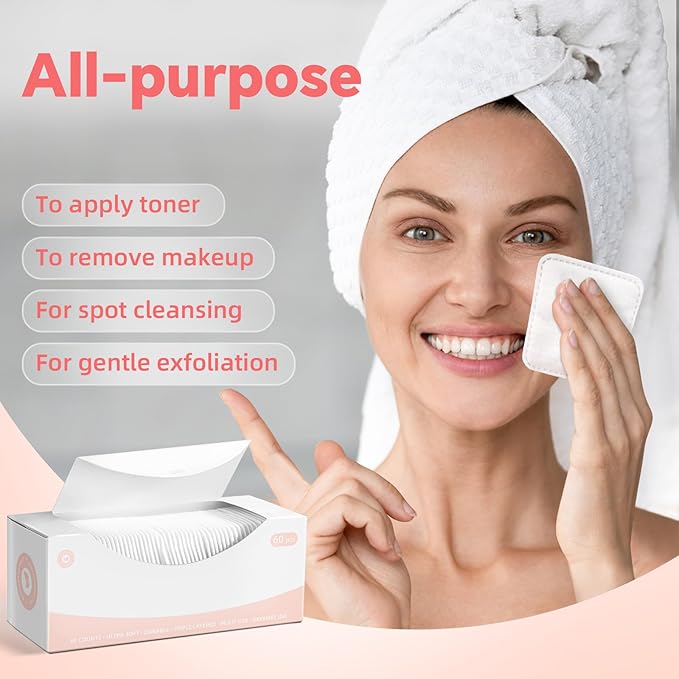 Clean Pads, 120 Count Not to Shed & Tear Face Pads, Unique Triple Layers, Textured & Ultra Soft Side, Square Cotton Pads for Makeup Removal, Cleansing, Skin Care etc.