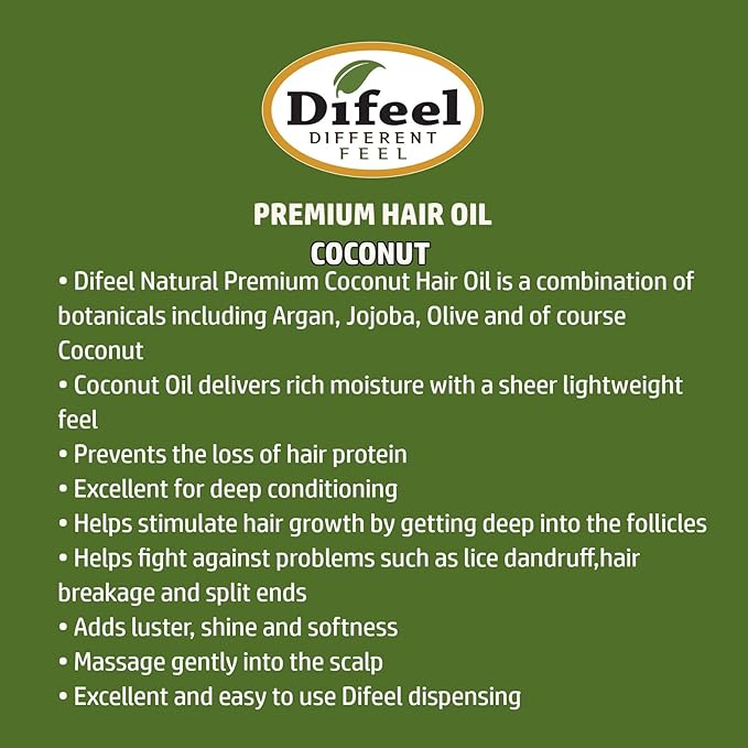 Difeel Premium 99% Natural Deep Conditioning Coconut Hair Oil 2.5 ounce