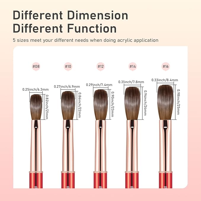 Acrylic Nail Brush Size 16, 100% Real Kolinsky Nail Brush for Acrylic Powder Application, Handmade Women Manicure Nail Extension Tool for Professional DIY Home Salon and Beginner