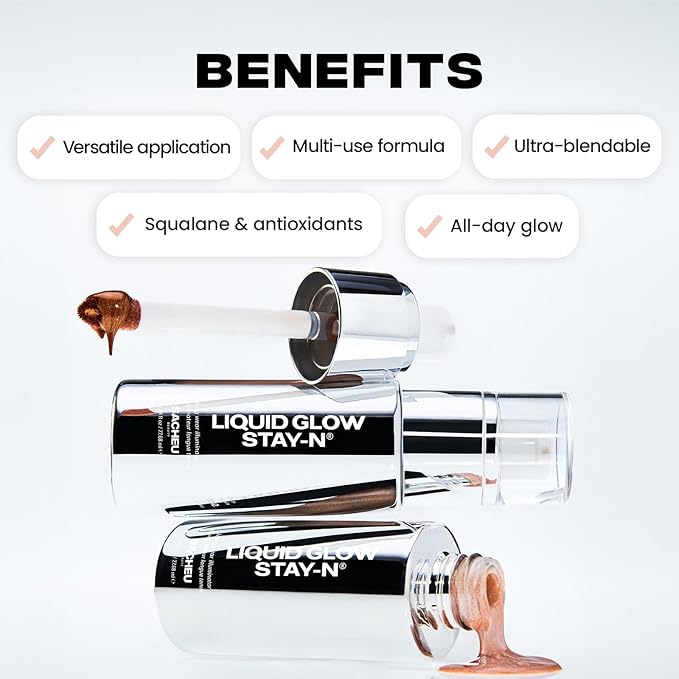 Sacheu Liquid Glow STAY-N Liquid Highlighter & Illuminator Makeup — 30ml Long Lasting Luminous Glow Lightweight Dewy Finish, Toasty Glaze