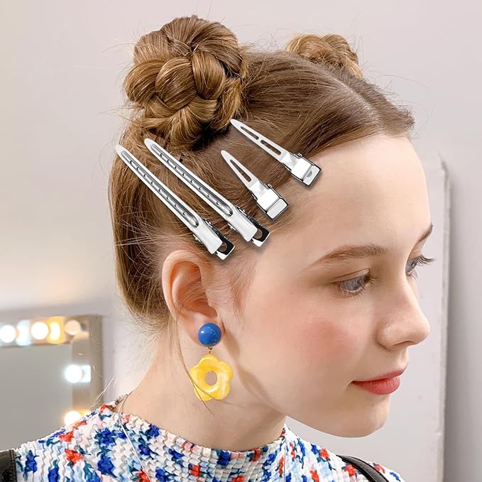 Metal Alligator Hair Clips for Women，Duck Billed Hair Pins 52pcs, Silver Professional Styling Hair Clips for Long Hair Cutting & Needle Rolling& Give Gift- Viywicz