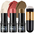 Lezero 3Pcs Contour Stick Makeup Kit, Shades with Highlighter, Blush and Bronzer Stick for Sculpt the Face and All Skin Type, Long Lasting, Smooth, Dewy & Matte Finish, MEDIUM TAN