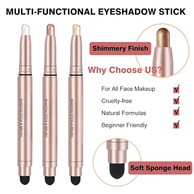 Gold Eyeshadow Stick Makeup, Highlighter Cream Eye Shadow Pencil, Waterproof Hypoallergenic Long Lasting Matte Crayon, Glitter Primer Palette Shimmer Eyeliner Pen