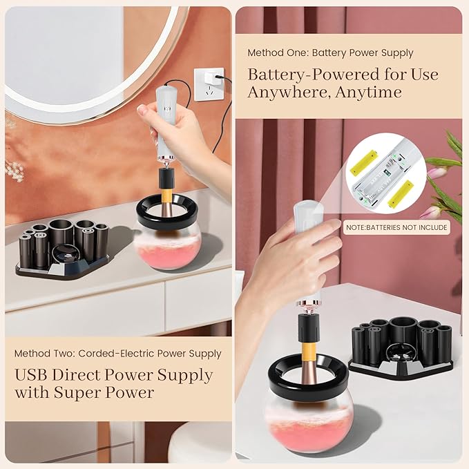 Premium Makeup Brush Cleaner Dryer Super-Fast Electric Brush Cleaner Machine Automatic Brush Cleaner Spinner Makeup Brush Tools (White)