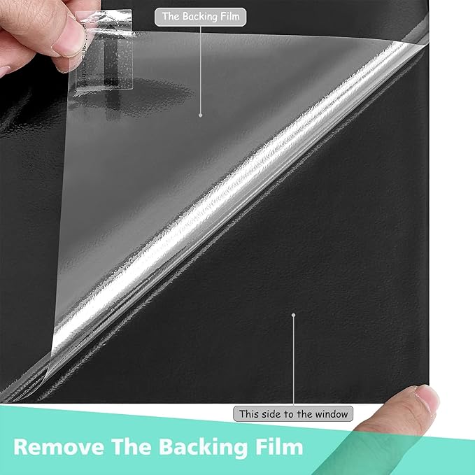 Volcanics Blackout Window Film with Installation Tools, Privacy Frosted Sun Blocking Black Window Cover Room Darkening Window Tint for Home Static Cling 100% Light Blocking 17.5 x 78.7 Inches