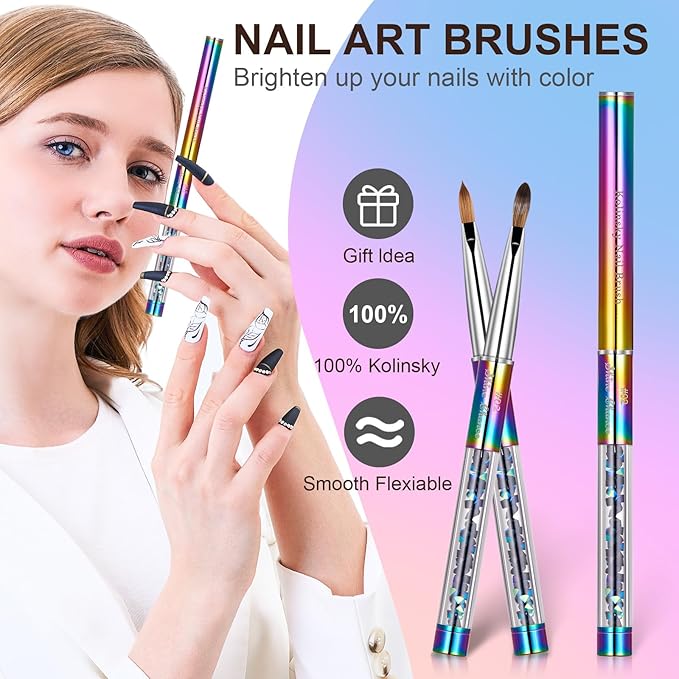 Acrylic Nail Brush Size 2, 100% Real Kolinsky Art Nail Brush for Acrylic Powder Application, Handmade Women Manicure Nail Extension Tool for Professional DIY Home Salon and Beginners