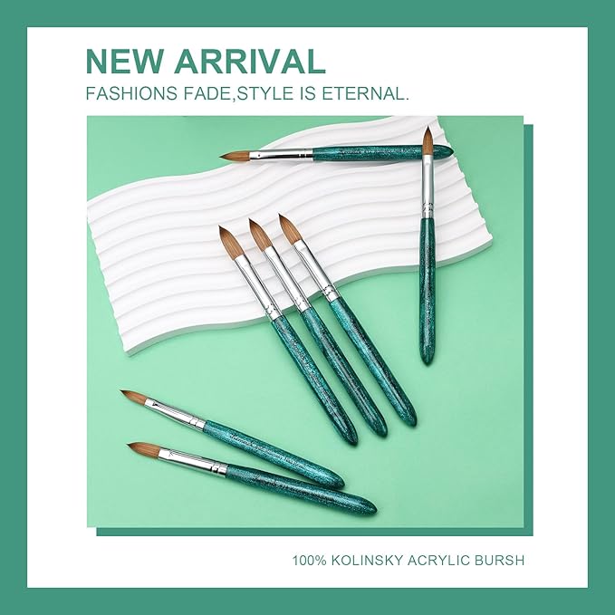 Acrylic Nail Brush Size #12, 100% Pure Kolinsky Nail Art Brushes for Acrylic Application, Sturdy Starry Handle Oval Shaped Nail Design Tools for Professional Manicure DIY, Green