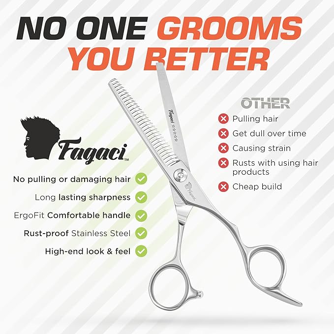 Fagaci Professional Thinning Shears & Hair Trimmer Set 6" Extremely Sharp, 440C Steel Thinning Scissors Extremely Sharp, Hair Scissors & Hair Edger T-Blades