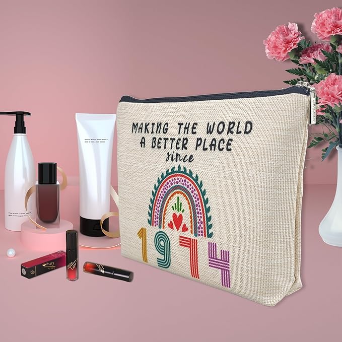 51st Birthday Gifts for Her, Funny 1974 51st Birthday Decorations Makeup Bag, Anniversary 51 Old Year Gift Ideas for Women, Wife, Sister, Mom, Aunt, Cool Cosmetic Travel Bag for Mothers Day, Christmas