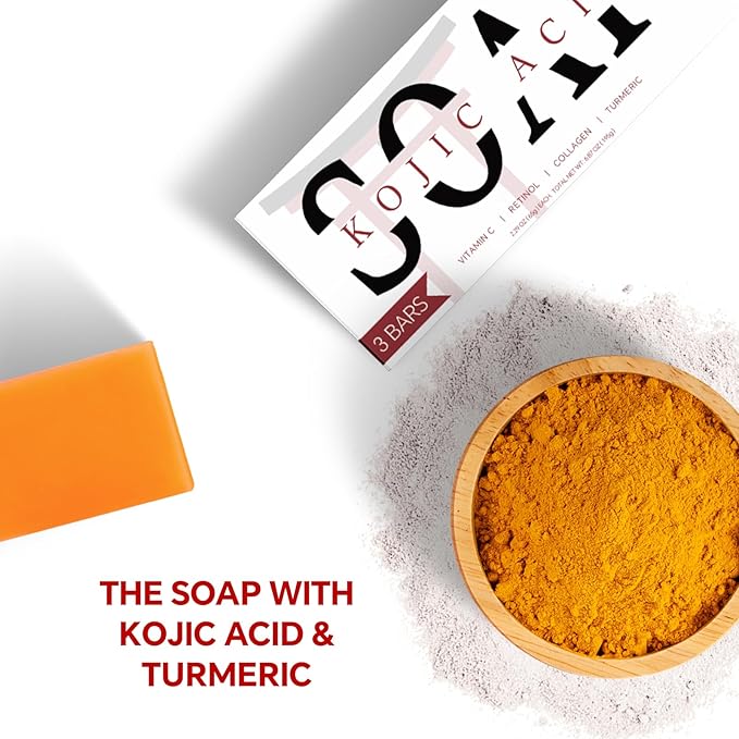 Kojic Acid Soap, Turmeric Soap Bar for Dark Spots, Fresh Citrus Scent, Gentle for Face and Body Wash with Vitamin C, Shea Butter, Retinol, Stocking Stuffers, Christmas Gifts(3 PACK)