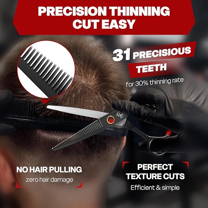 Professional Hair Thinning Shears Hair Cutting Texturizing Teeth Scissors - 6.8" Right Hand HIGH-END Extremely Sharp Scissors 440C Stainless Steel for Salon Home Stylists