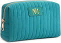 Monogrammed Make Up Bags for Women,Personalized Cosmetic Bags Women,Small Quilted Makeup Pouch,Cute Makeup Bag Travel,Birthday Gifts for Teen Girl (Blue M)