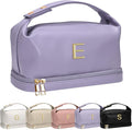 Personalized Makeup Bag with Handle, Initial Double Layer Cosmetic Bag with Makeup Brush Organizer,Gifts for Friends Female Mom