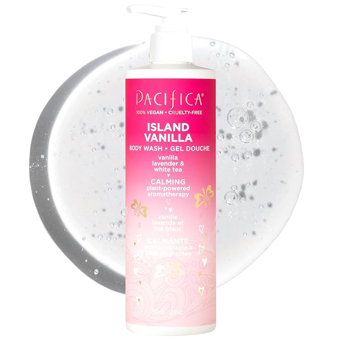 Pacifica Island Vanilla Body Wash Aloe + Hyaluronic Acid, Daily Cleansing, Bath & Shower Gel, Essential Oils, Clean, Vegan + Cruelty & Paraben Free, Clean Beauty Vegan Dermatologist Tested, 12 Fl Oz