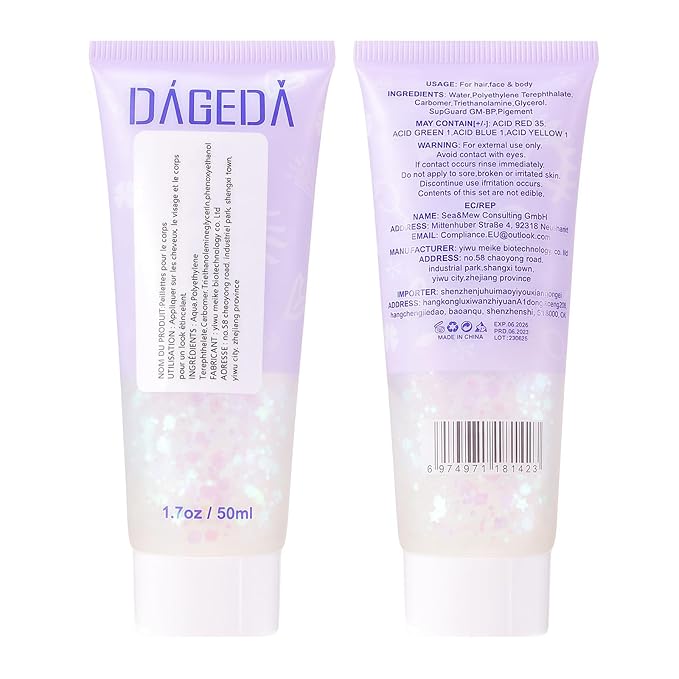 DAGEDA Body Glitter Gel, Face Glitters Body Gel Sequins Shimmer Liquid Eyeshadow, Chunky Glitter for Face Hair Nails, Holographic Cosmetic Laser Powder Festival Glitter Makeup 50ml(Red)