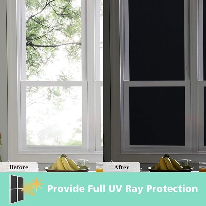 Volcanics Blackout Window Film, Privacy Frosted Sun Blocking Black Window Cover Room Darkening Window Tint for Home Static Cling 100% Light Blocking 23.6 x 78.7 Inches