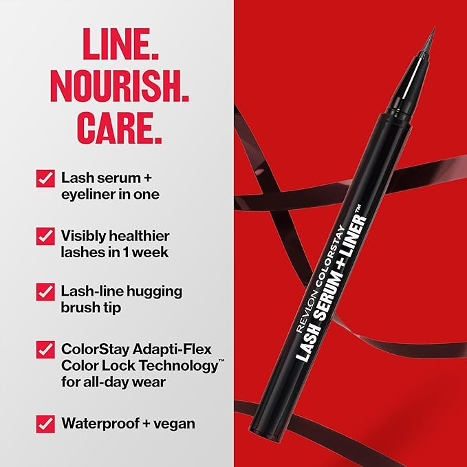REVLON ColorStay Lash Serum + Liner, Waterproof Eyeliner, Stocking Stuffer for Her, Healthier Looking Eyelashes, Smudge-Resistant, 001 Blackest Black