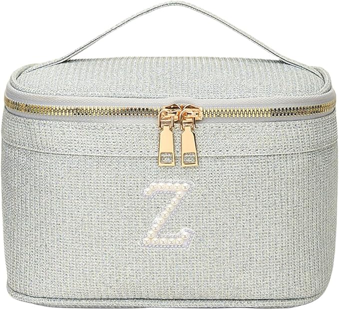 EURYNOME Makeup Bag with Custom Letter Z, Water-Resistant Travel Organizer Pouch, (8.3x5.1x5.1 Inch) Cosmetic Case for Women