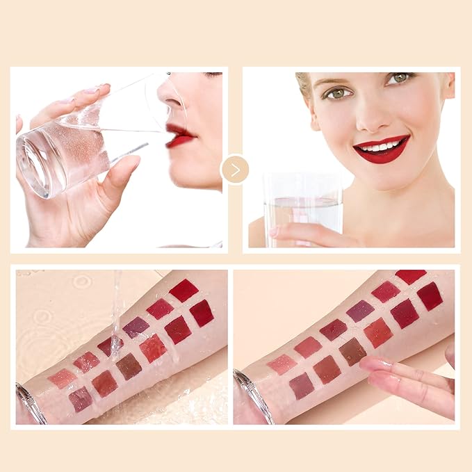 12Pcs Makeup Matte Lipstick Lip Kit, Warm Neutrals & Vintage Reds Non-Stick Cup Not Fade Liquid Lipstick Waterproof Long Lasting Durable Nude Lip Gloss Beauty Cosmetics Gift Box Makeup Set Kit