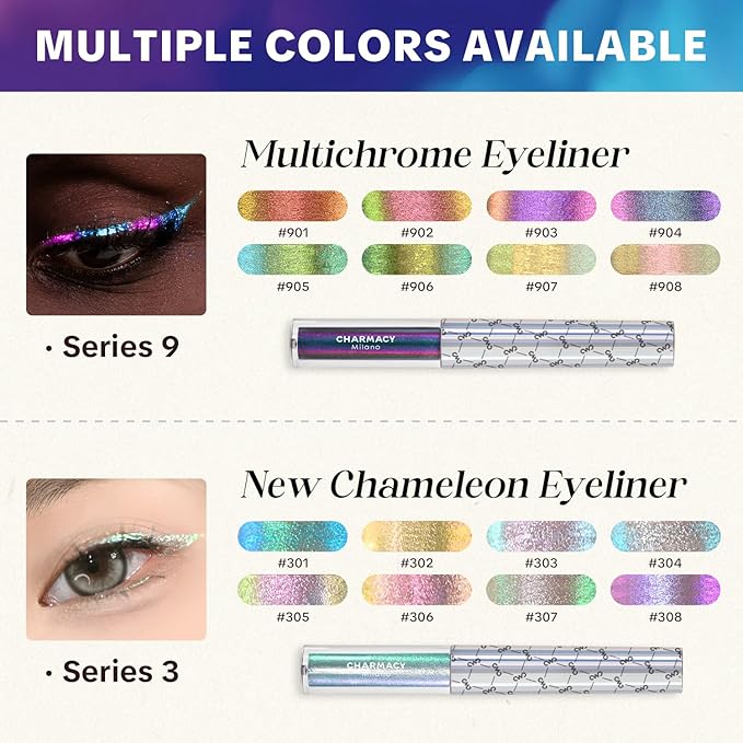 CHARMACY Chameleon Liquid Eyeliner, Liquid Glitter Eyeliner, Highly Pigmented, Metallic MultiColor Shifting waterproof Eyeliner, Ultra-Fine Tip, Longwearing, Smudge-proof (#308)