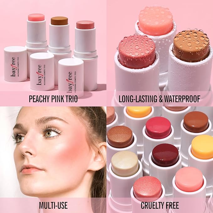 KIMUSE Multi Stick Trio Face Makeup, Cream Blush Stick for Cheeks & Lips, Contour Stick & Highlighter Makeup Sticks for All Skin