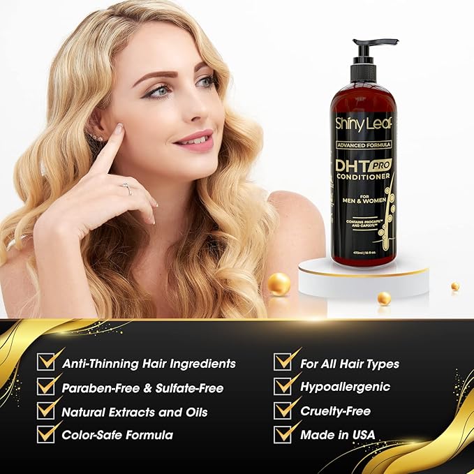 Shiny Leaf Hair Loss Conditioner for Women & Men - DHT Blocker Included, Paraben & Sulfate Free Biotin Conditioner, Thickening Formula for Thinning Hair, Safe for All Hair Types - USA Made, 16oz