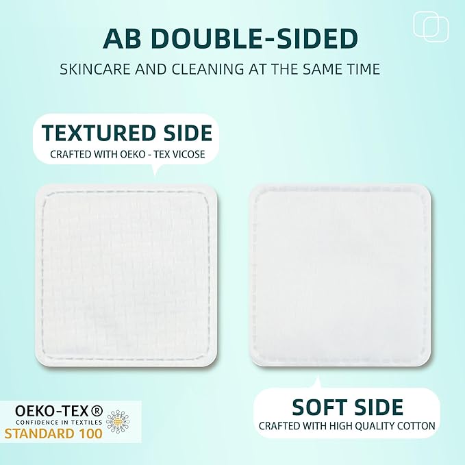 Premium Exfoliating Cotton Pads (120 Count) - 100% Cotton, Extra-Soft and Lint-Free, Durable Squares for Facial, Lip, and Eye Makeup Removal