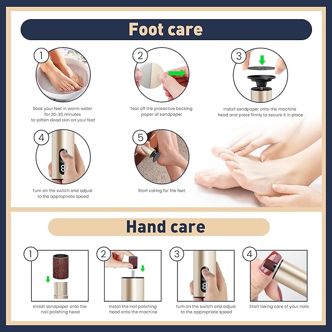 Electric Foot Callus Remover,2 in1 Rechargeable Callus Remover for Feet,9-Speed Cordless Electric Foot File Nail Grinder,Foot Scrubber Pedicure Tools for Dead Skin Dry Cracked Feet (Gold MINI)