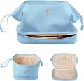 Birthday Gifts for Girls, Initial Large Makeup Bag, Personalized Double Layer Cosmetic Bag with Makeup Brush Organizer, Large Capacity PU Leather Travel Toiletry Bag Travel Stuff for Girls