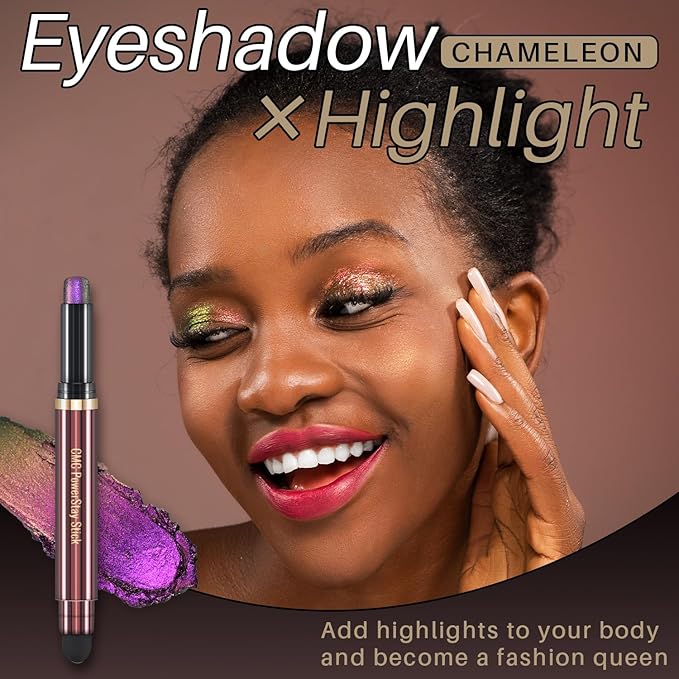 CHARMACY New Duochrome Long Stay Eyeshadow Stick, Creamy Eye Shadow Stick, Multicolor-Shifting Glitter Eyeshadow, Waterproof & Smudge-Proof, High Pigmented, Built-in Smudger #03