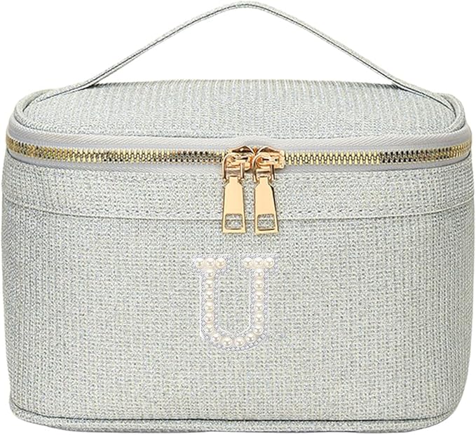 EURYNOME Makeup Bag with Custom Letter U, Water-Resistant Travel Organizer Pouch, (8.3x5.1x5.1 Inch) Cosmetic Case for Women
