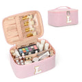 OCHEAL Makeup Bag for Women, Monogram Cosmetic Bag with Brush Holder, Pink Travel Makeup Case Beauty Toiletry Bag Organizer Personalized Gifts for Girls Bridesmaid, Sister, Wife, Friends Initial L