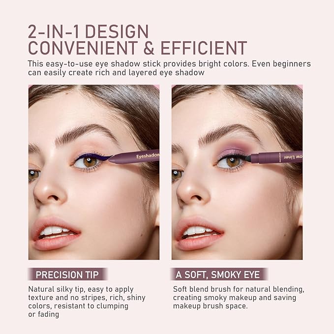 2Pcs Perfect Color Duo-Shadow Liner 2-in-1 Eyeliner & Eyeshadow, Effortless Smoky or Natural Eye Makeup, Waterproof & Smudge-Proof Shadow Liner Duo (B)