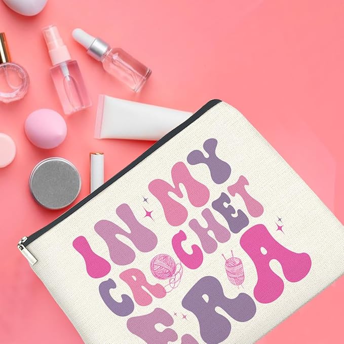 Crochet Gift Makeup Bag, Crochet Lover Gifts, Funny Knitting Gifts, in My Crochet Era Cosmetic Bag Zipper Makeup Pouch
