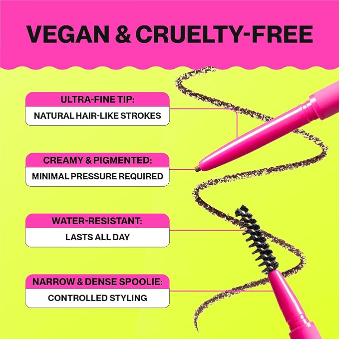 Brow Pencil - Fine Tip, Smooth & Creamy, Long Wearing, Water Resistant - Buildable Looks: Natural to Bold Eyebrows - Vegan & Cruelty Free Women's Beauty, Eyebrow Filler Makeup (Black Brown)