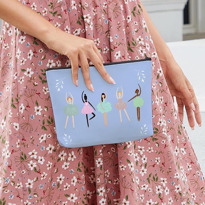 fkovcdy Dance Bag, Ballerina Makeup Bag, Dance lover Gifts, ballet Cute Small Cosmetic Bag, for dancing dancer recital gift birthday Christmas graduation travel Gifts. blue