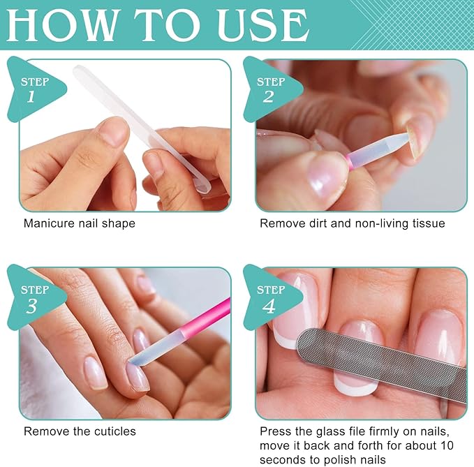 Glass Nail File Buffer with Case - 5PCS Nail Buffer and Nail Shiner Kit Glass Cuticle Pusher Nail Care for Men Women Nail Files for Natural Acrylic Nails Fingernail Files Manicure Tool