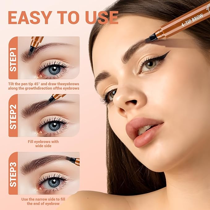 Microblading Eyebrow Pencils for Women,2026 Upgraded 3D Waterproof Eyebrow Pen,Long Lasting 4-Tip Brow Pencil, Eye Brow Pen for Natural Brows (Black)
