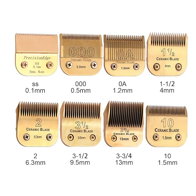 Professional Detachable Replacement Ceramic Blades Set,Cut Length,Compatible with Andis AGC,BDC,BGC,MBG Series/Oster Classic 76/Star-Teq/Power-Teq/A5 Clipper (1.2MM-9.5MM 4PACK) Golden