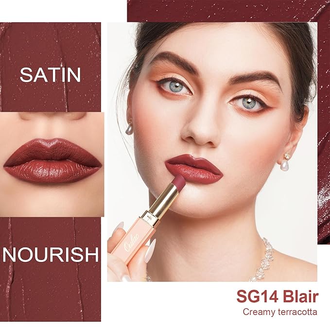 Oulac Color Rich Satin Lipstick Set For Women Red Burgundy Lipsticks High Impact Lipcolor Tinted Lip Balm, Nourishing, Satin Finish, Moisturizing Creamy Formula, Vegan Gluten Free (11+14+15)