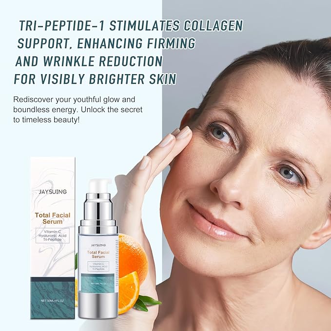 Super Vitamin C Face Serum, with Vitamin C, Hyaluronic Acid, Tripeptides, firms and lifts skin, Targets Dark Spots and Wrinkles, total package serum, Anti-Aging Formula for Mature Skin -1 fl. oz