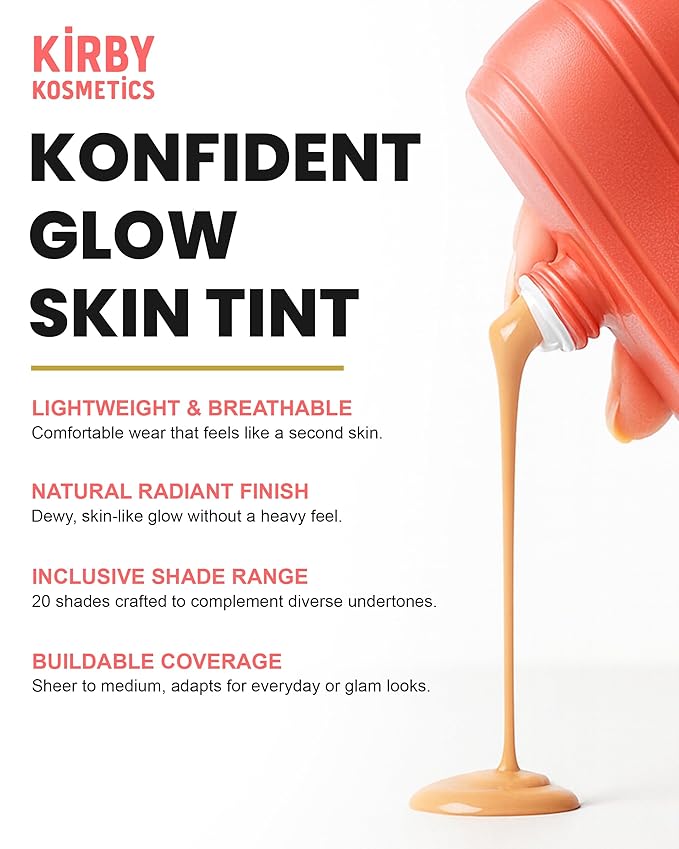 Konfident Glow Skin Tint – Espresso Empowerment Hydrating Oil-Free Glass-Skin Foundation, Buildable Light-to-Medium Coverage, 30 ml – Inclusive Clean Makeup for Radiant Confidence