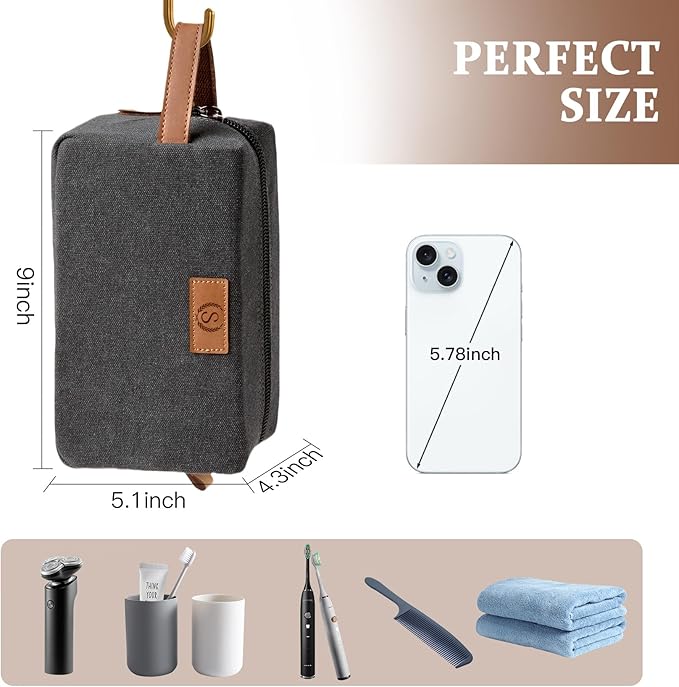 Janhavi Waterproof Personalized Toiletry Bag for Men, Beach Vacation Travel Essentials,Toiletry Bag with Hook, Laser Engraved Initials & Wheat Ear,Gifts For Him, Gifts For Husband(Dark Grey C)