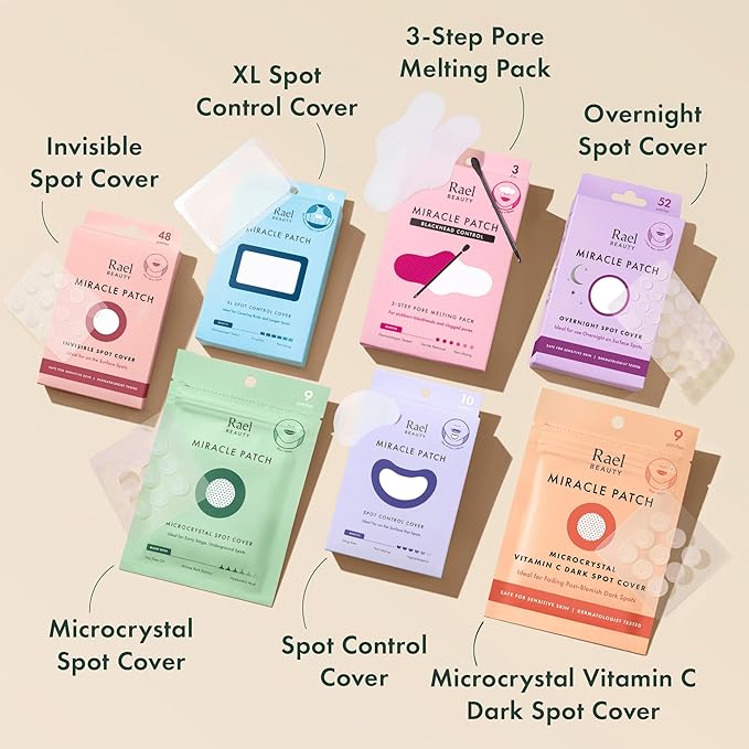 Rael Pimple Patches, Miracle Invisible Spot Cover - Hydrocolloid Acne Pimple Patch, Absorbs Zits & Blemish, Korean Skin Care, 2 Sizes (72 Count)