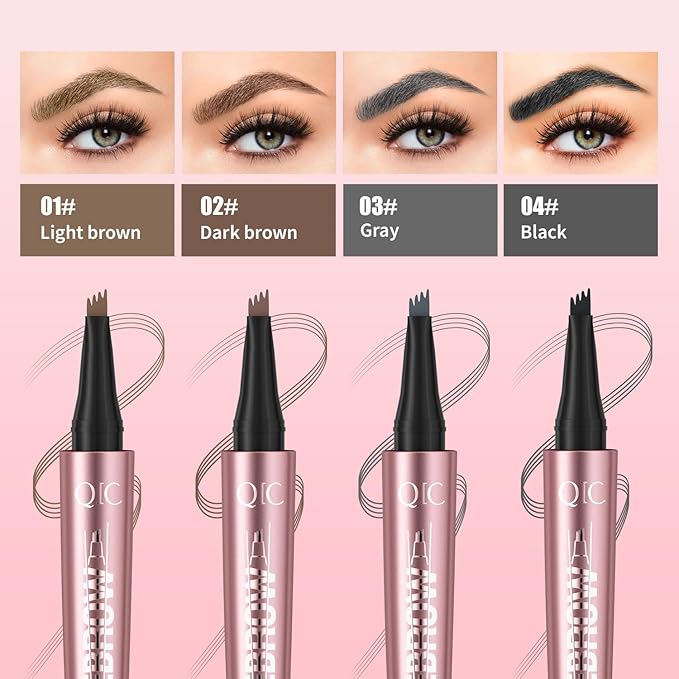 QIC Microblading Eyebrow Pen,Eyebrow Pencils for Women with 4-Fork-Tip, Waterproof Eye Brow Pencil Natural Hair-Like And Long-Lasting (Dark Brown)