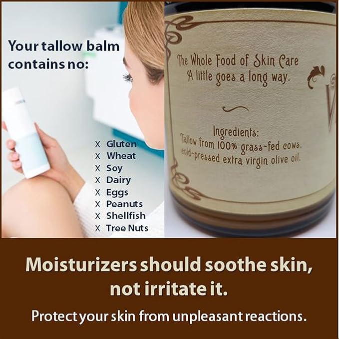 Vintage Tradition Beef Tallow Balm for Skin Care - Unscented, All Purpose Balm for Sensitive Skin Heals and Hydrates with Olive Oil + Tallow from Grass-Fed Cows - Beef Tallow for Skin, 2 fl. oz.